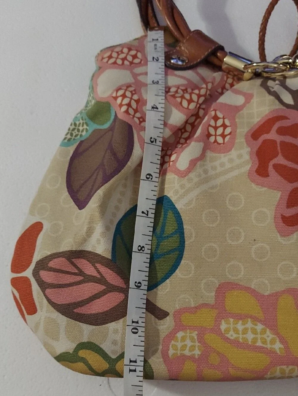 Relic Cream Floral Canvas Hobo with Brown Trim